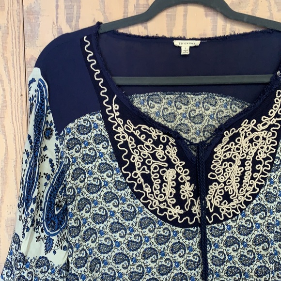 En Creme Anthro Embroidered Boho Blue Paisley Festival Tunic Dress L - Picture 2 of 6